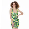 Lime And Lemon Pattern Print Sleeveless Bodycon Dress
