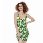 Lime And Lemon Pattern Print Sleeveless Bodycon Dress