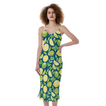 Lime And Lemon Pattern Print Slim Fit Midi Cami Dress
