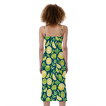 Lime And Lemon Pattern Print Slim Fit Midi Cami Dress