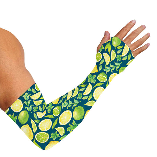 Lime And Lemon Pattern Print Sun Protection Arm Sleeves