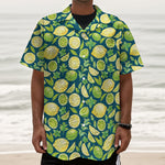 Lime And Lemon Pattern Print Textured Short Sleeve Shirt