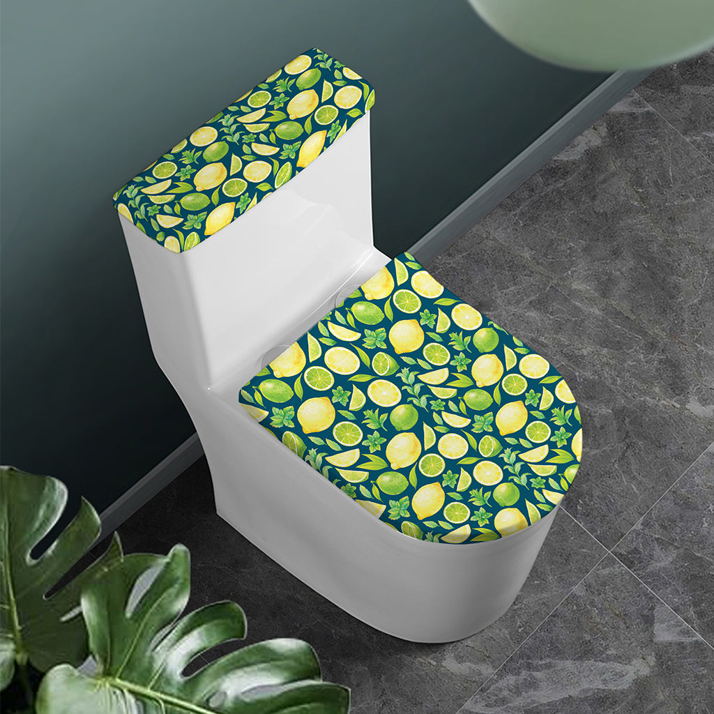 Lime And Lemon Pattern Print Toilet Lid And Tank Cover Set