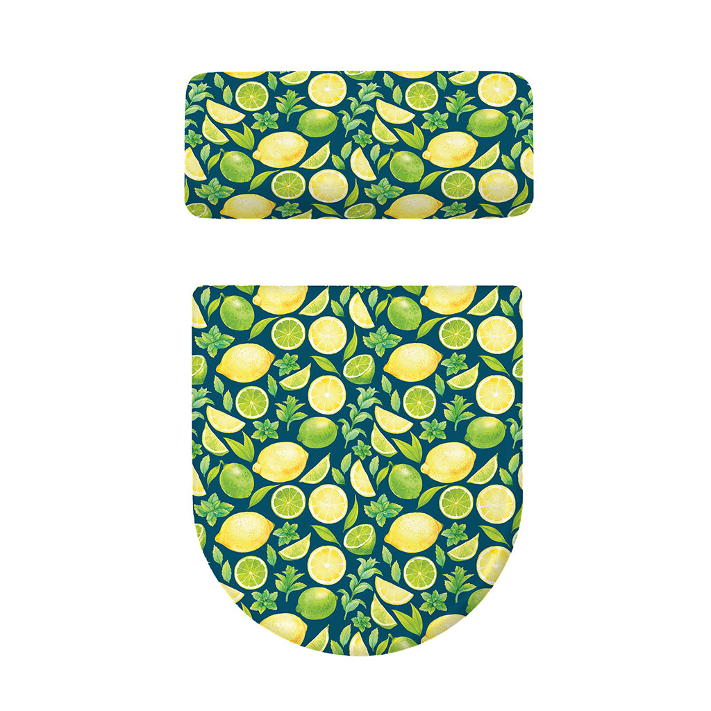 Lime And Lemon Pattern Print Toilet Lid And Tank Cover Set