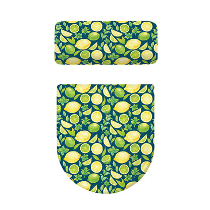 Lime And Lemon Pattern Print Toilet Lid And Tank Cover Set