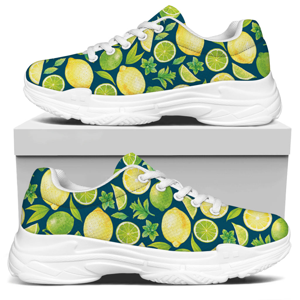 Lime And Lemon Pattern Print White Chunky Shoes