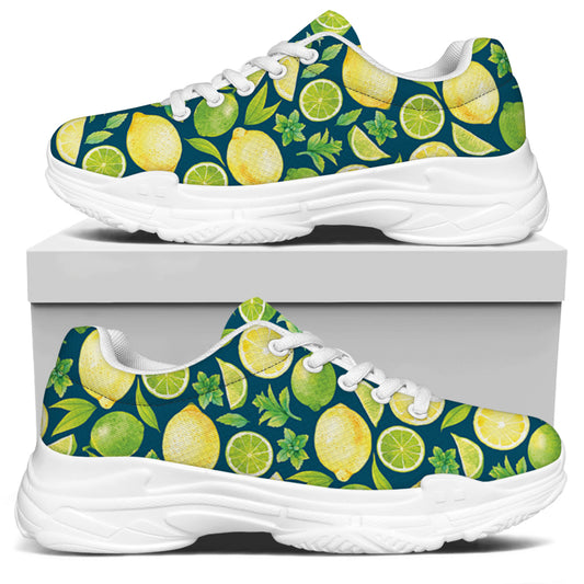 Lime And Lemon Pattern Print White Chunky Shoes