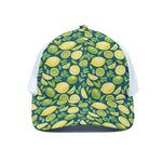 Lime And Lemon Pattern Print White Mesh Trucker Cap