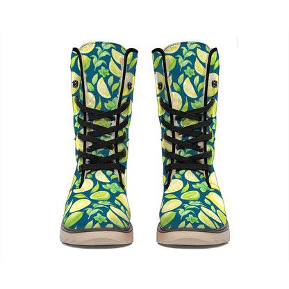 Lime And Lemon Pattern Print Winter Boots