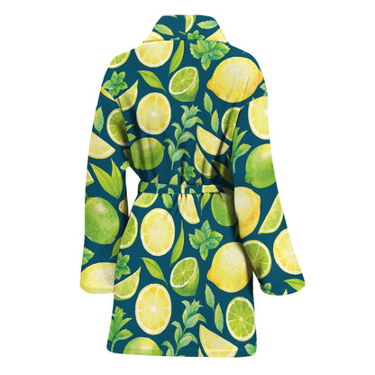 Lime And Lemon Pattern Print Women's Bathrobe