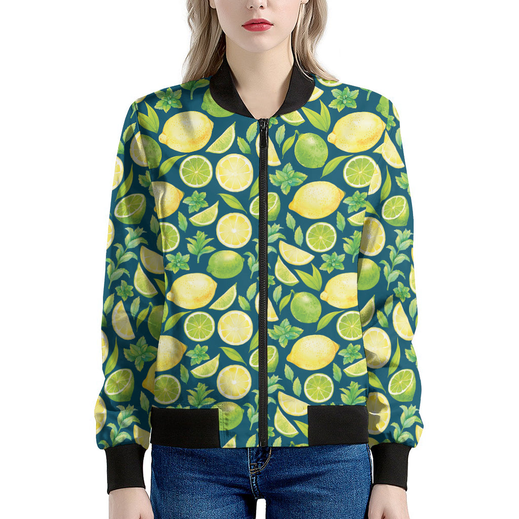 Lime And Lemon Pattern Print Women's Bomber Jacket