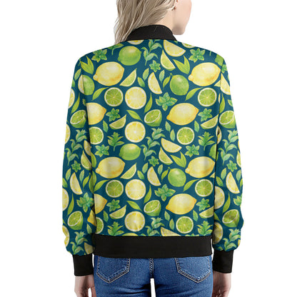 Lime And Lemon Pattern Print Women's Bomber Jacket