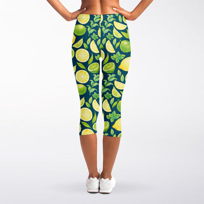 Lime And Lemon Pattern Print Women's Capri Leggings