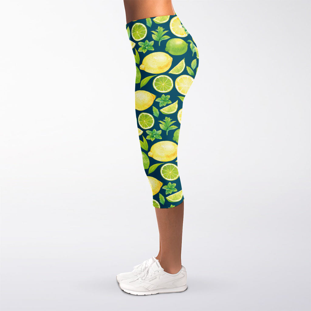 Lime And Lemon Pattern Print Women's Capri Leggings
