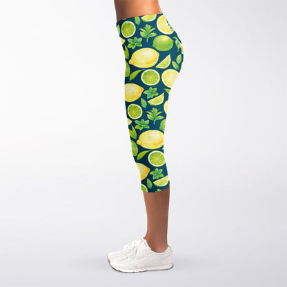 Lime And Lemon Pattern Print Women's Capri Leggings