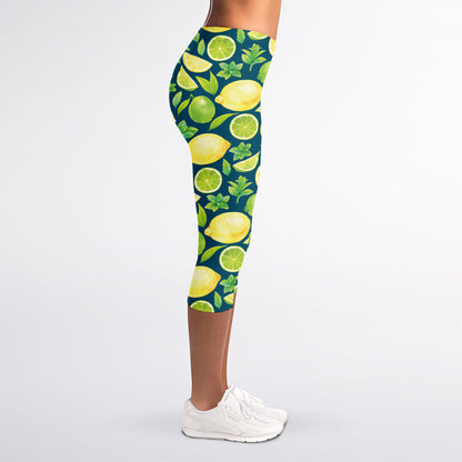 Lime And Lemon Pattern Print Women's Capri Leggings