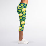 Lime And Lemon Pattern Print Women's Capri Leggings