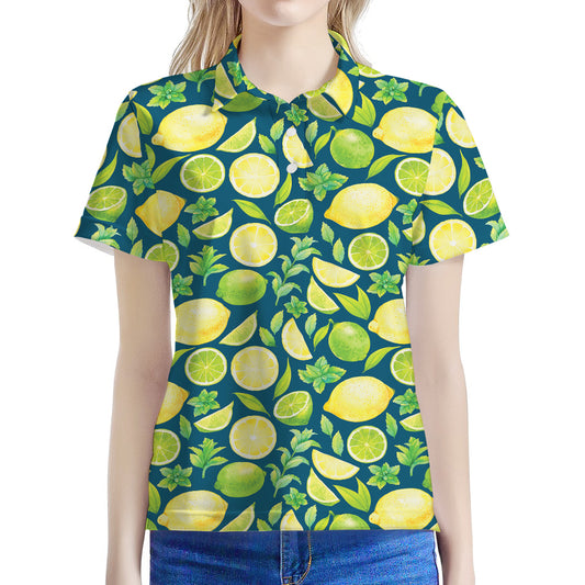 Lime And Lemon Pattern Print Women's Polo Shirt