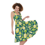Lime And Lemon Pattern Print Women's Sleeveless Dress