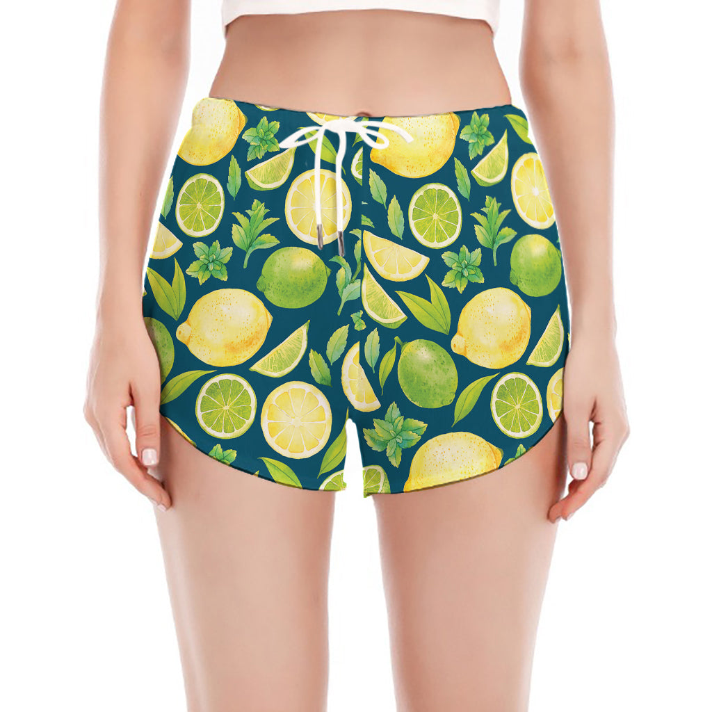 Lime And Lemon Pattern Print Women's Split Running Shorts