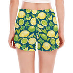 Lime And Lemon Pattern Print Women's Split Running Shorts