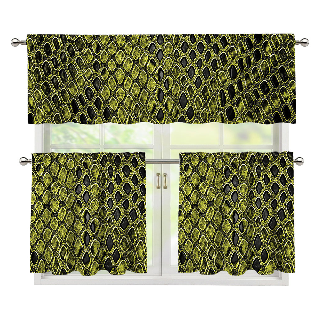 Lime Green And Black Snakeskin Print 3 Piece Kitchen Curtains
