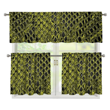 Lime Green And Black Snakeskin Print 3 Piece Kitchen Curtains