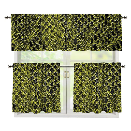 Lime Green And Black Snakeskin Print 3 Piece Kitchen Curtains