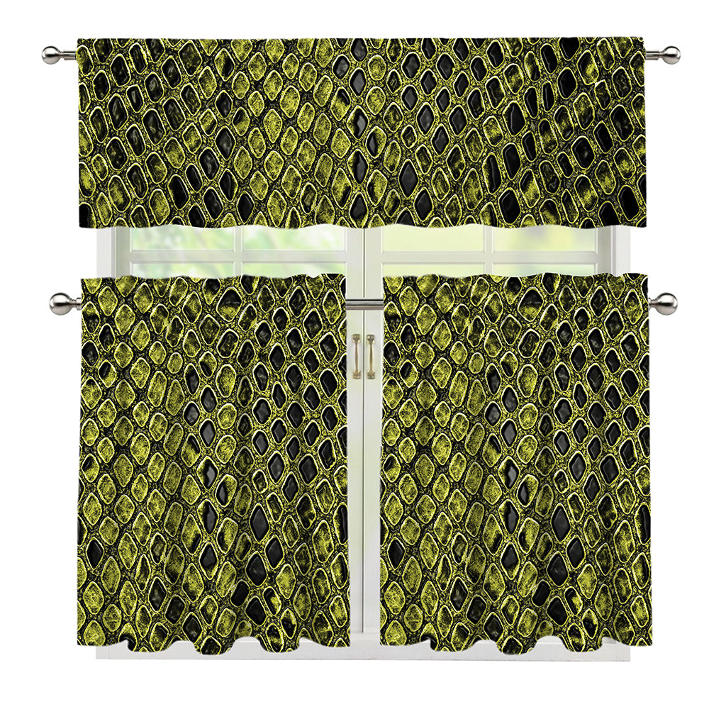 Lime Green And Black Snakeskin Print 3 Piece Kitchen Curtains
