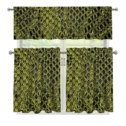 Lime Green And Black Snakeskin Print 3 Piece Kitchen Curtains