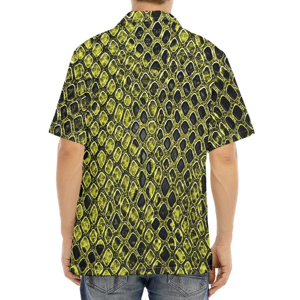 Lime Green And Black Snakeskin Print Aloha Shirt