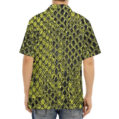 Lime Green And Black Snakeskin Print Aloha Shirt