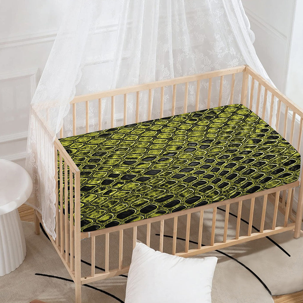 Lime Green And Black Snakeskin Print Baby Crib Sheet