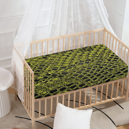 Lime Green And Black Snakeskin Print Baby Crib Sheet