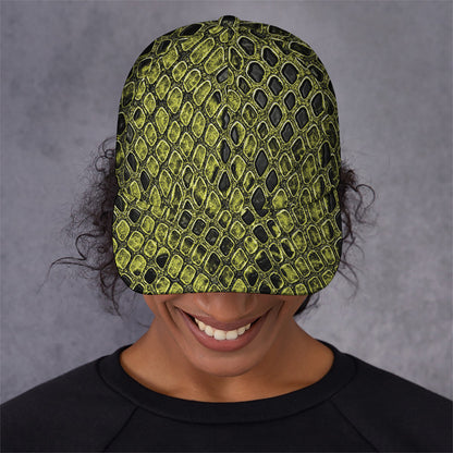 Lime Green And Black Snakeskin Print Baseball Cap