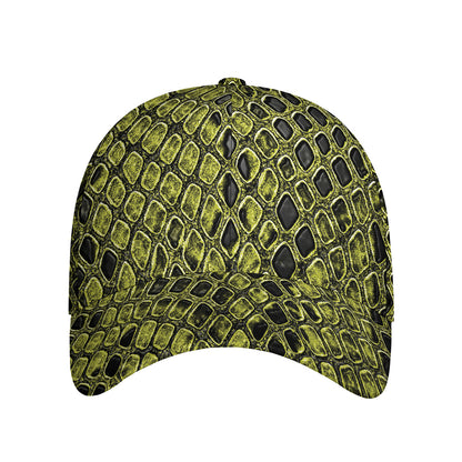 Lime Green And Black Snakeskin Print Baseball Cap