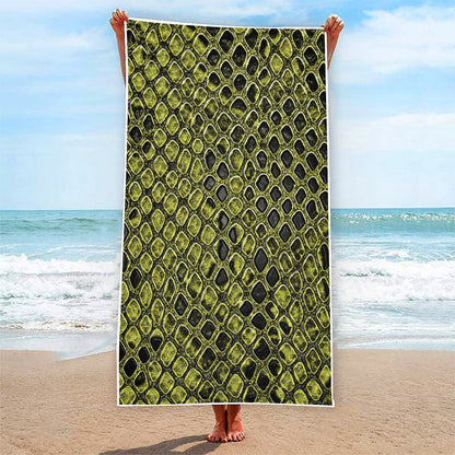 Lime Green And Black Snakeskin Print Beach Towel