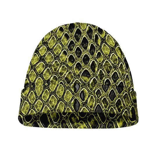Lime Green And Black Snakeskin Print Beanie