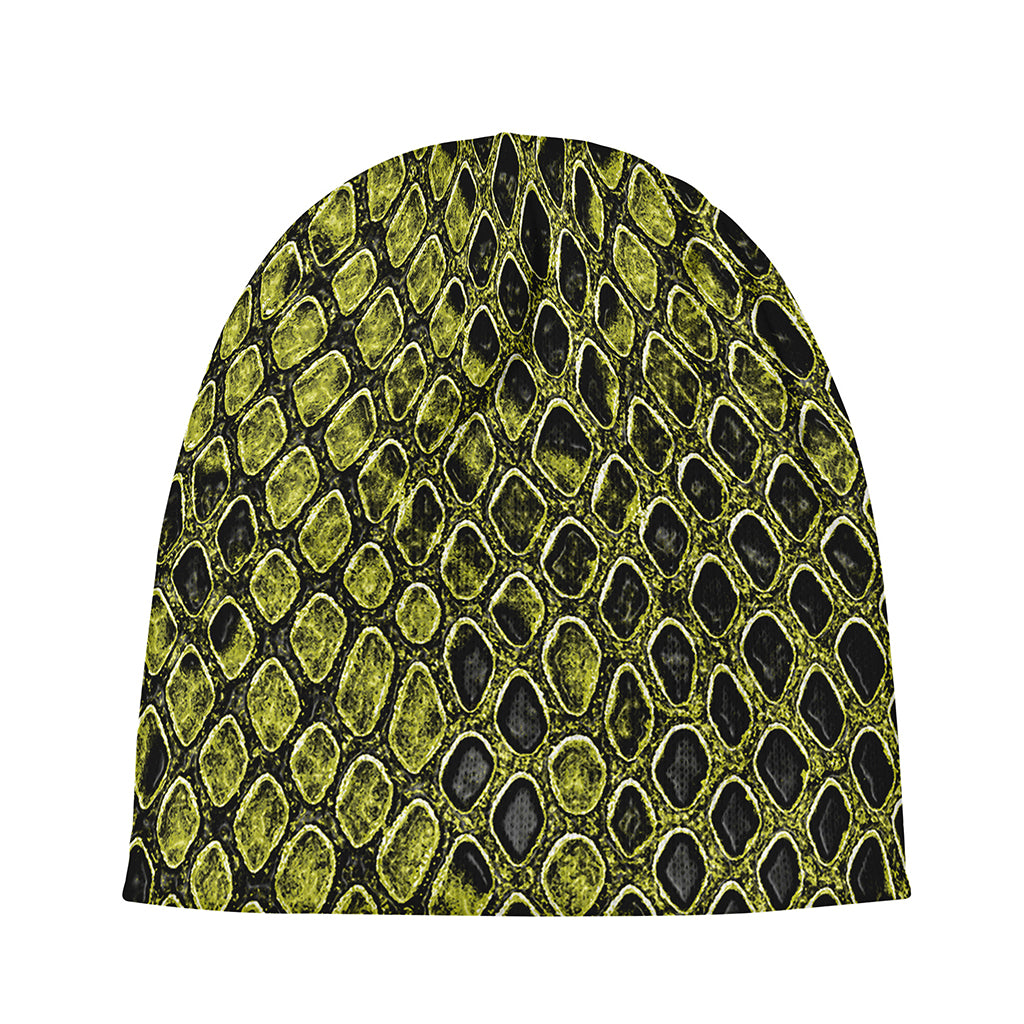 Lime Green And Black Snakeskin Print Beanie