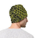 Lime Green And Black Snakeskin Print Beanie