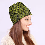 Lime Green And Black Snakeskin Print Beanie