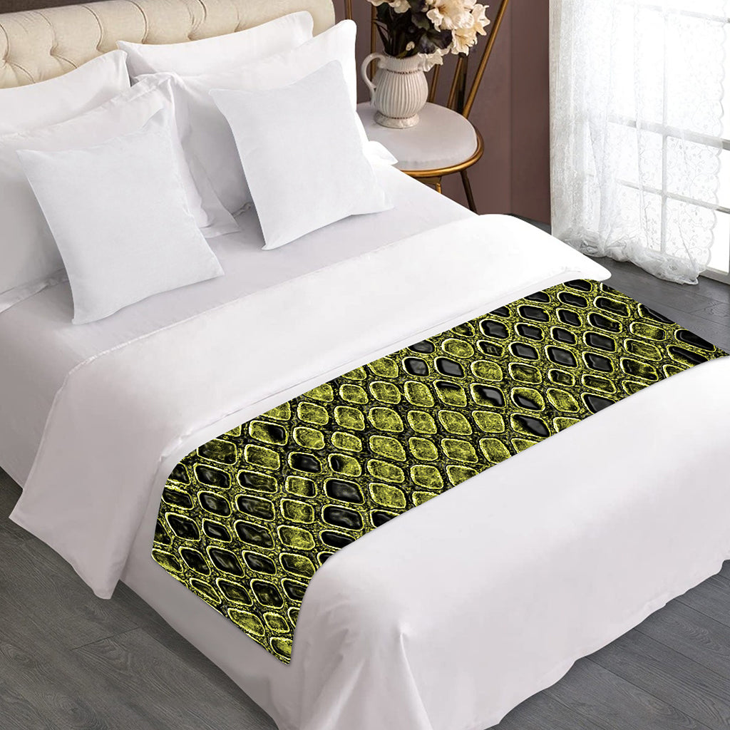 Lime Green And Black Snakeskin Print Bed Runner