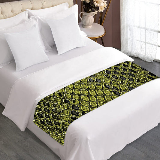 Lime Green And Black Snakeskin Print Bed Runner