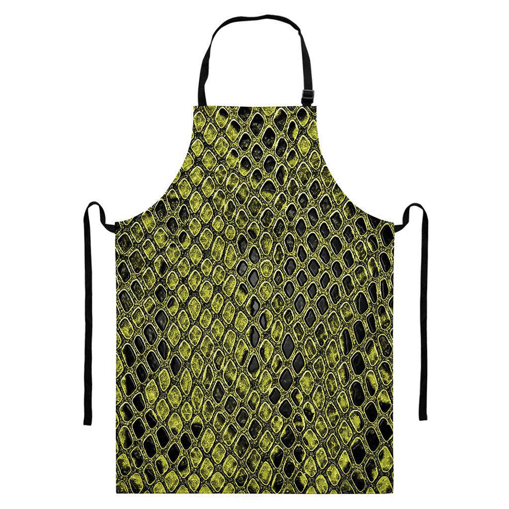 Lime Green And Black Snakeskin Print Bib Apron With Pocket