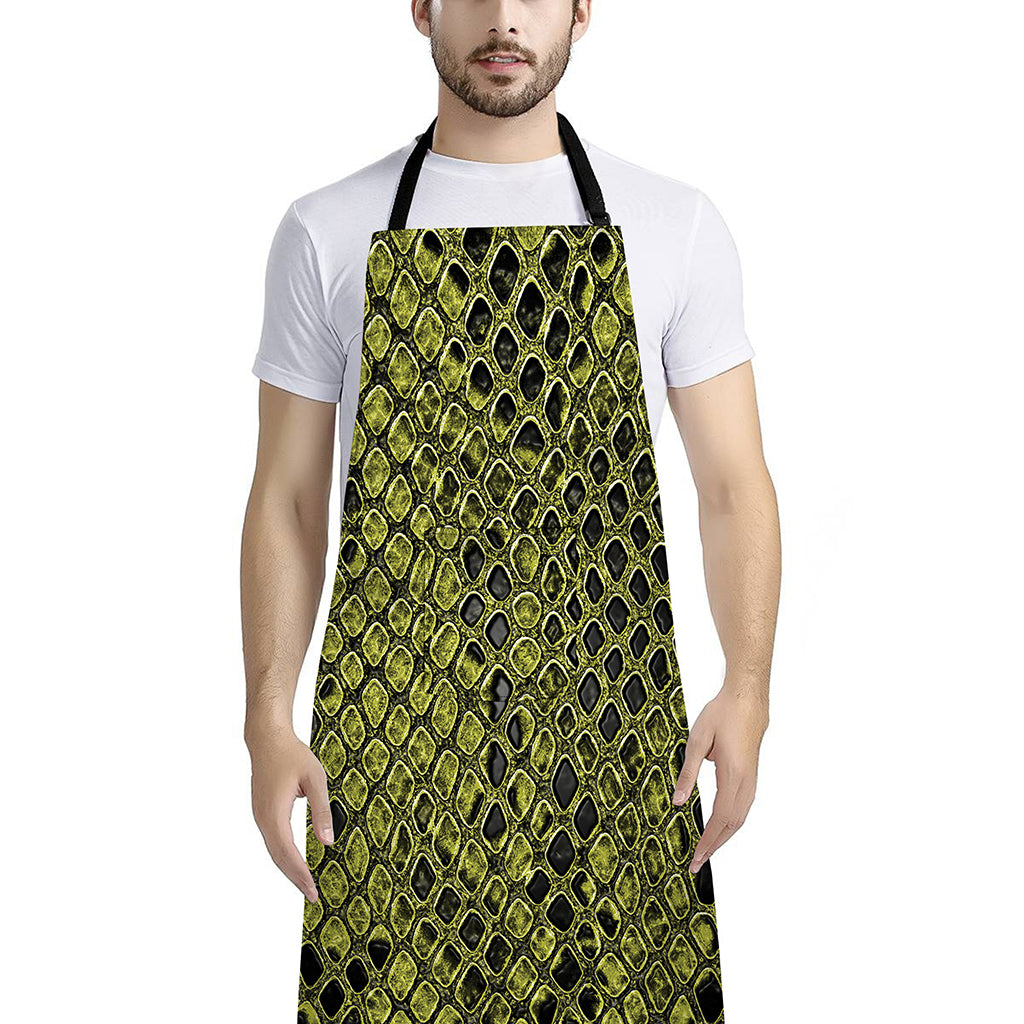 Lime Green And Black Snakeskin Print Bib Apron With Pocket