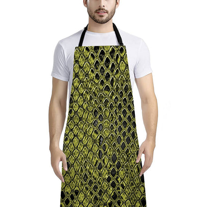 Lime Green And Black Snakeskin Print Bib Apron With Pocket