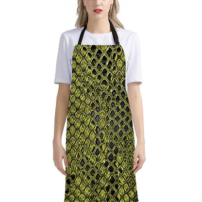 Lime Green And Black Snakeskin Print Bib Apron With Pocket