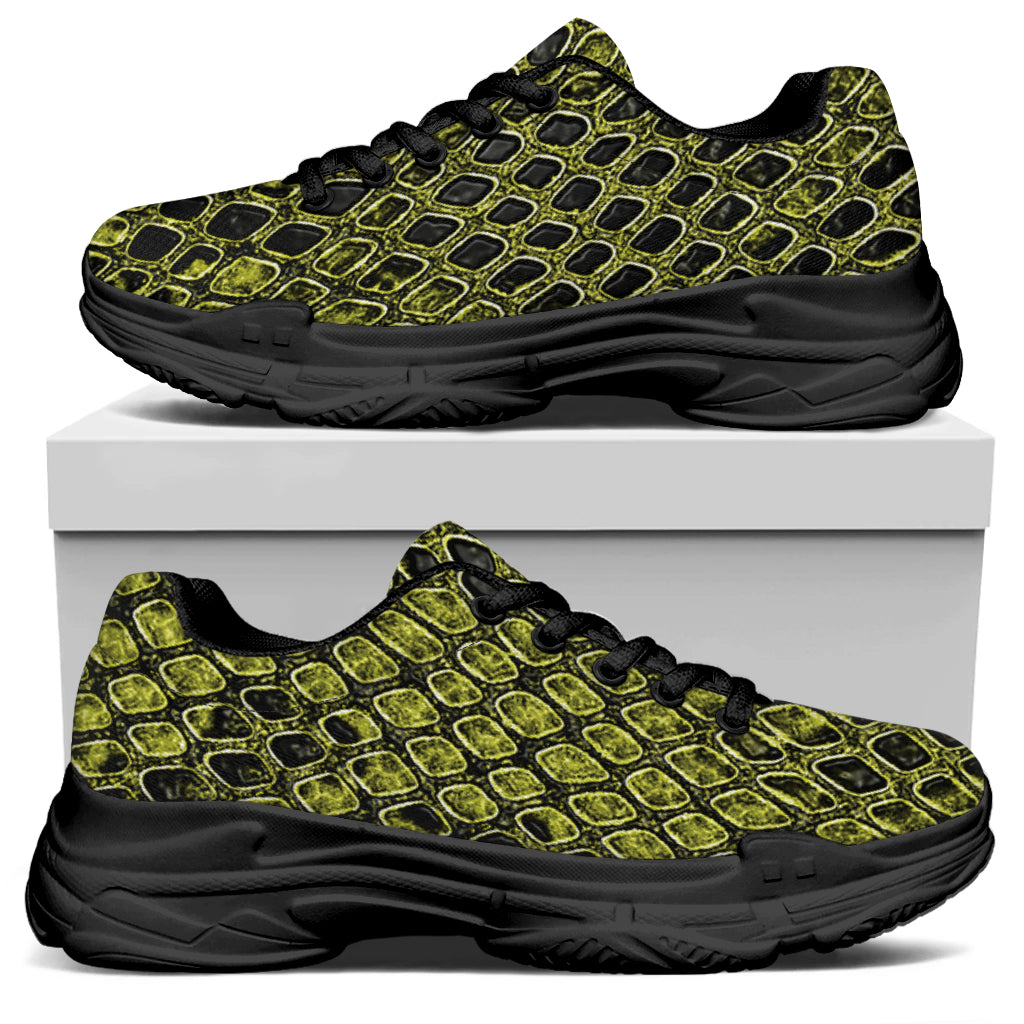 Lime Green And Black Snakeskin Print Black Chunky Shoes
