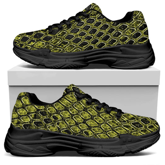 Lime Green And Black Snakeskin Print Black Chunky Shoes