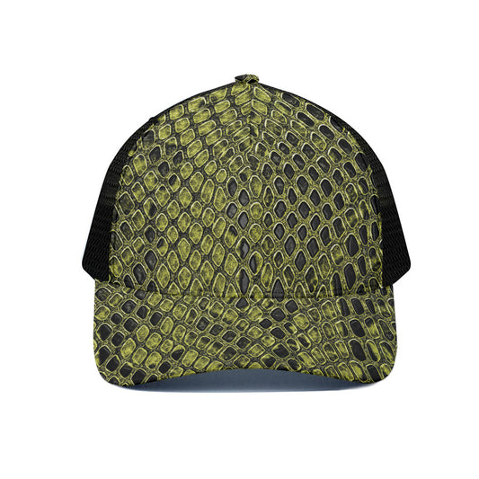 Lime Green And Black Snakeskin Print Black Mesh Trucker Cap